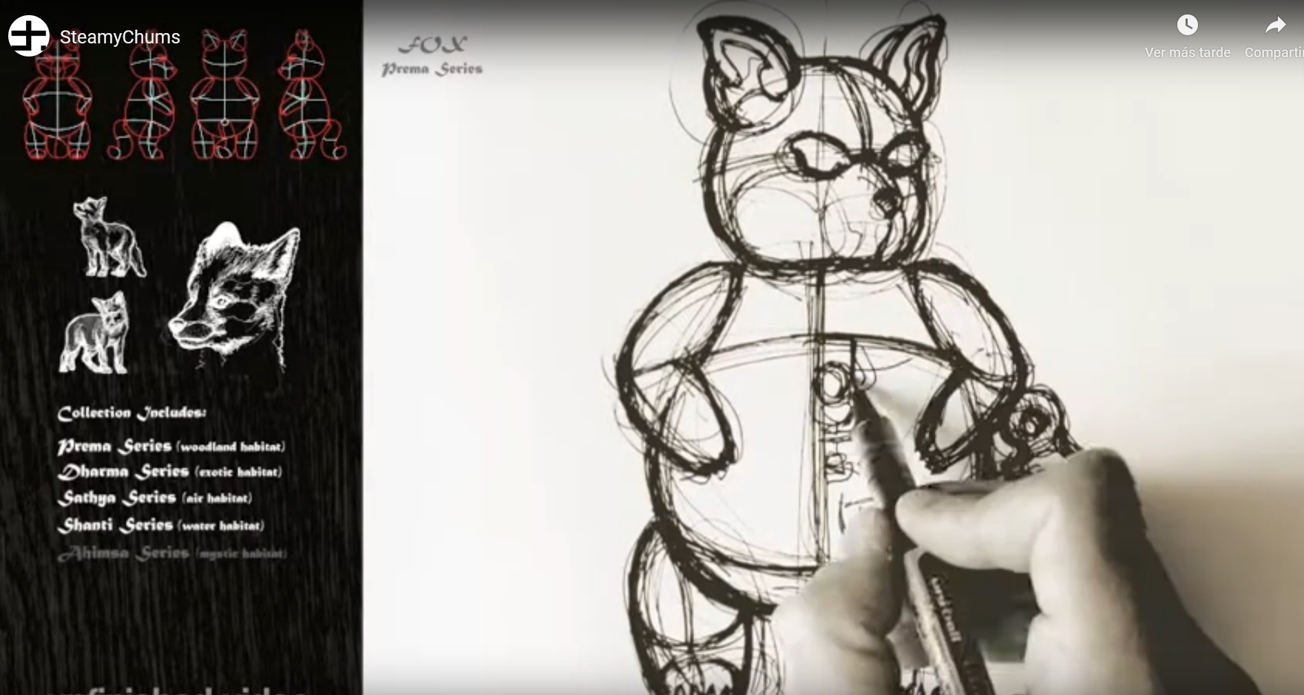pantalla principal de video, con boceto de un animal